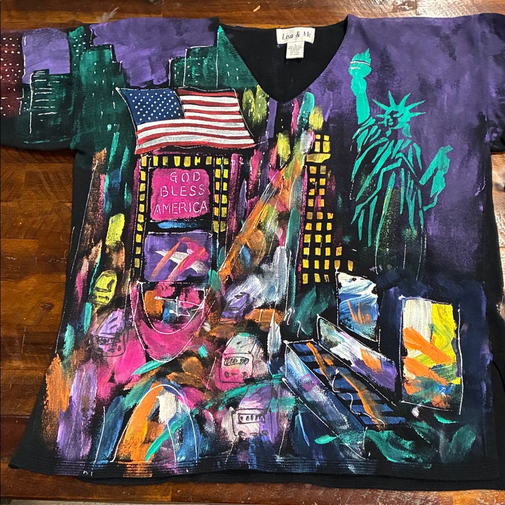 vintage Lisa & Me painted New York City sweater L patriotic